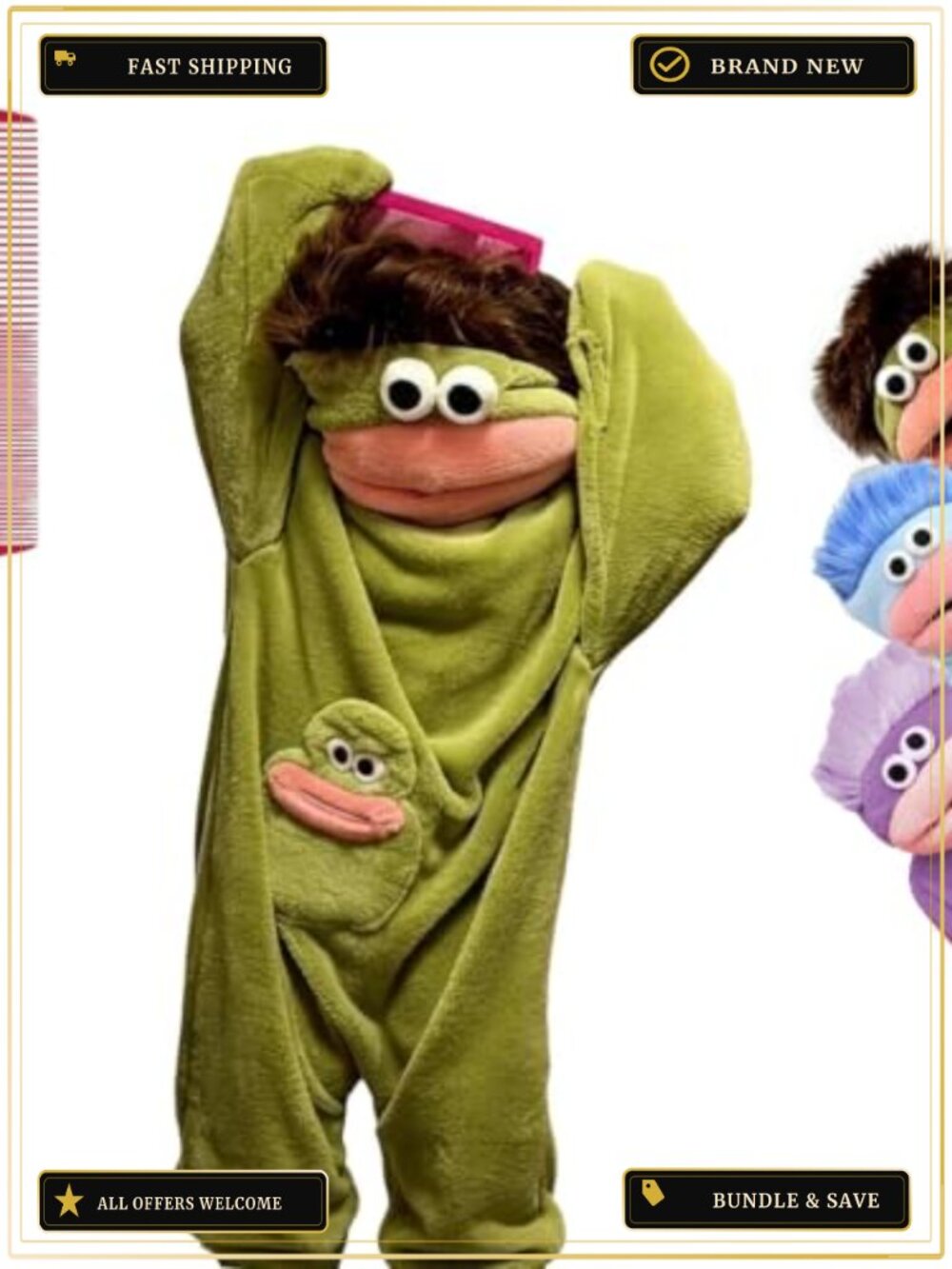 Kids Big Mouth Monster Onesie Plush Costume with Giant Comb